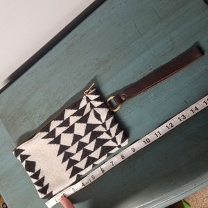 Wool and leather clutch wristle wristlet